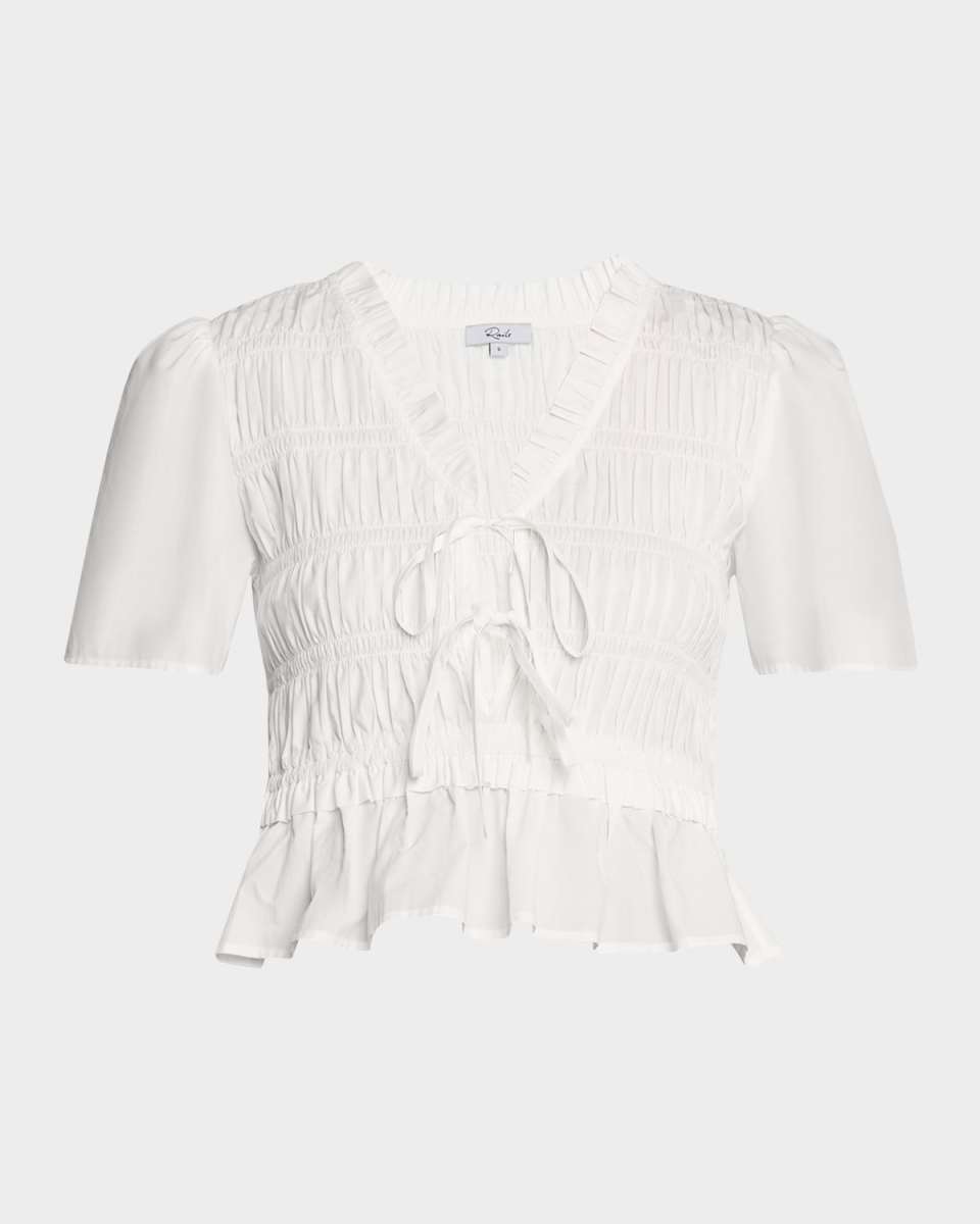Portia Shirred Tie-Front Blous